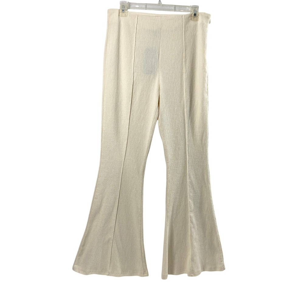 Gigio Flare Bell Bottom Pants‎ Womens Large 30" W Cream Corded Knit Boho Neutral